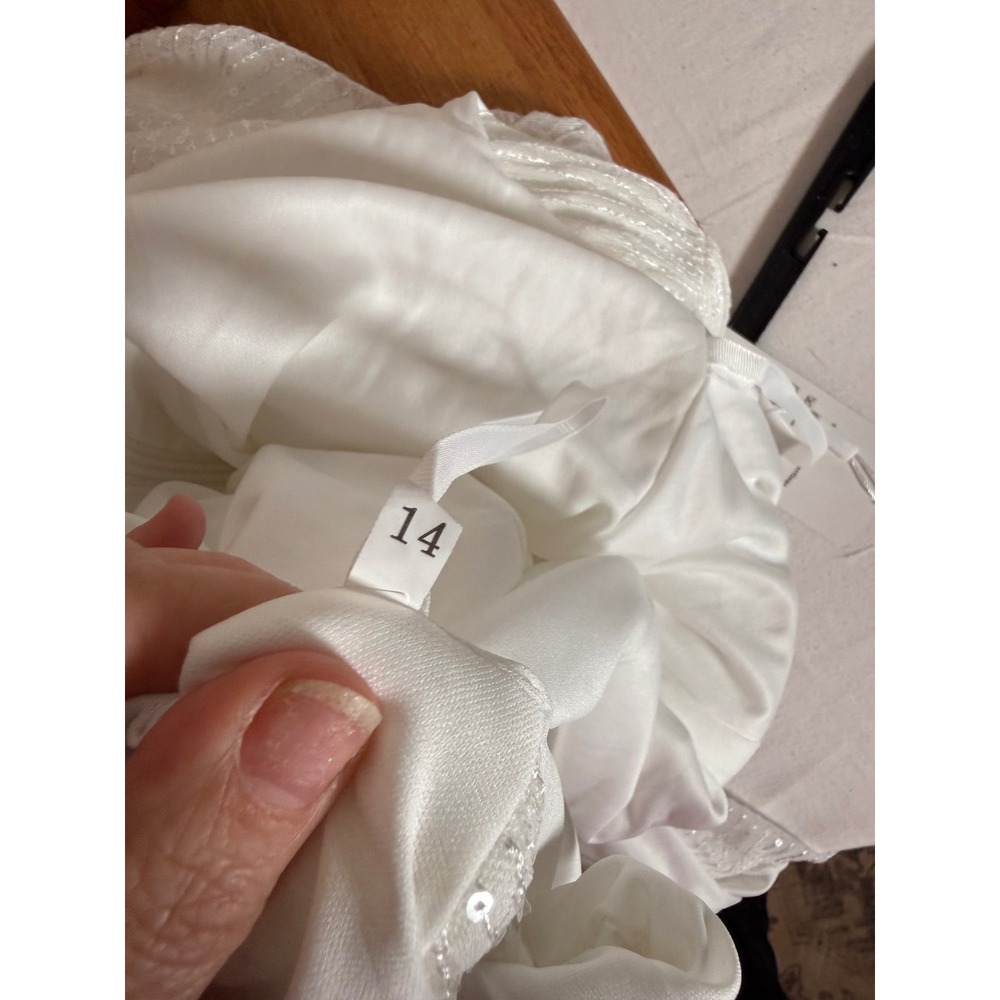 Weinaze White Sequin Ruched V-Neck Formal Evening Gown Dress Size‎ 14 NEW - Picture 5 of 6